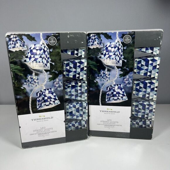 NEW Set Of 2 Threshold Blue Triangles String Lights 10ct Outdoor Patio Party - Picture 2 of 5